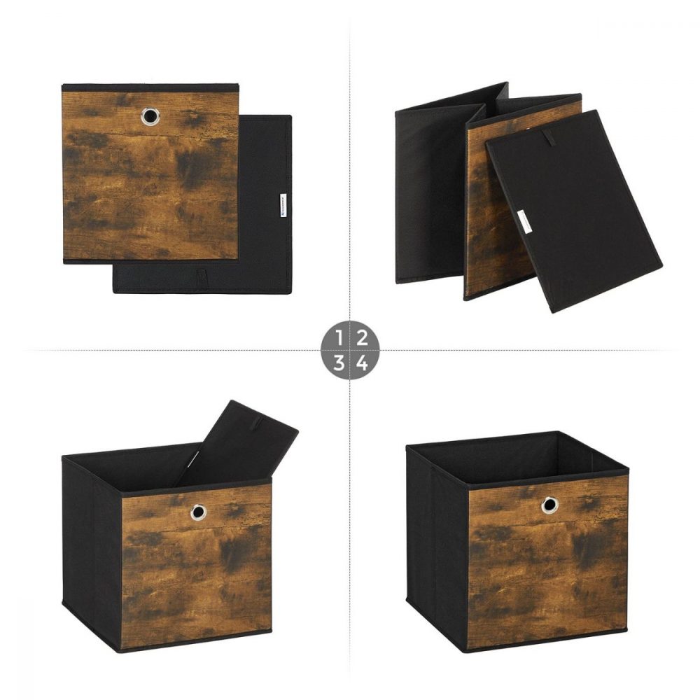 Juego de 6 cajas de almacenamiento marrón rústico y negro - Imagen 5