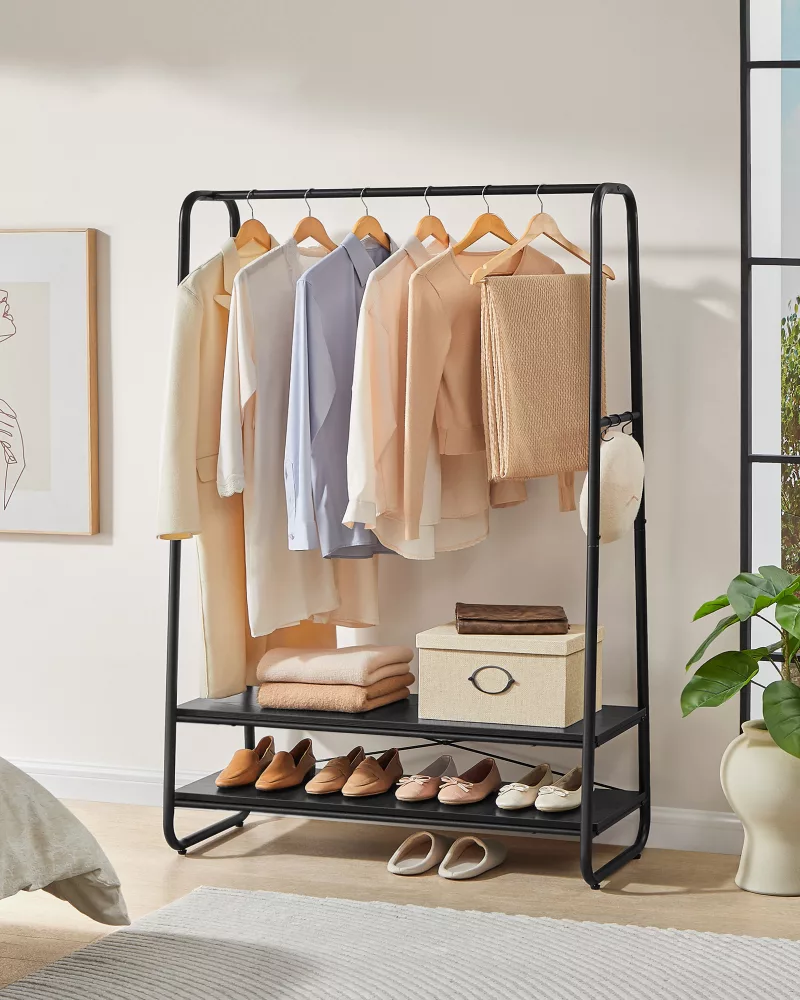 Perchero Burro con 2 Estantes Negro Ébano y Negro Mate - Imagen 2