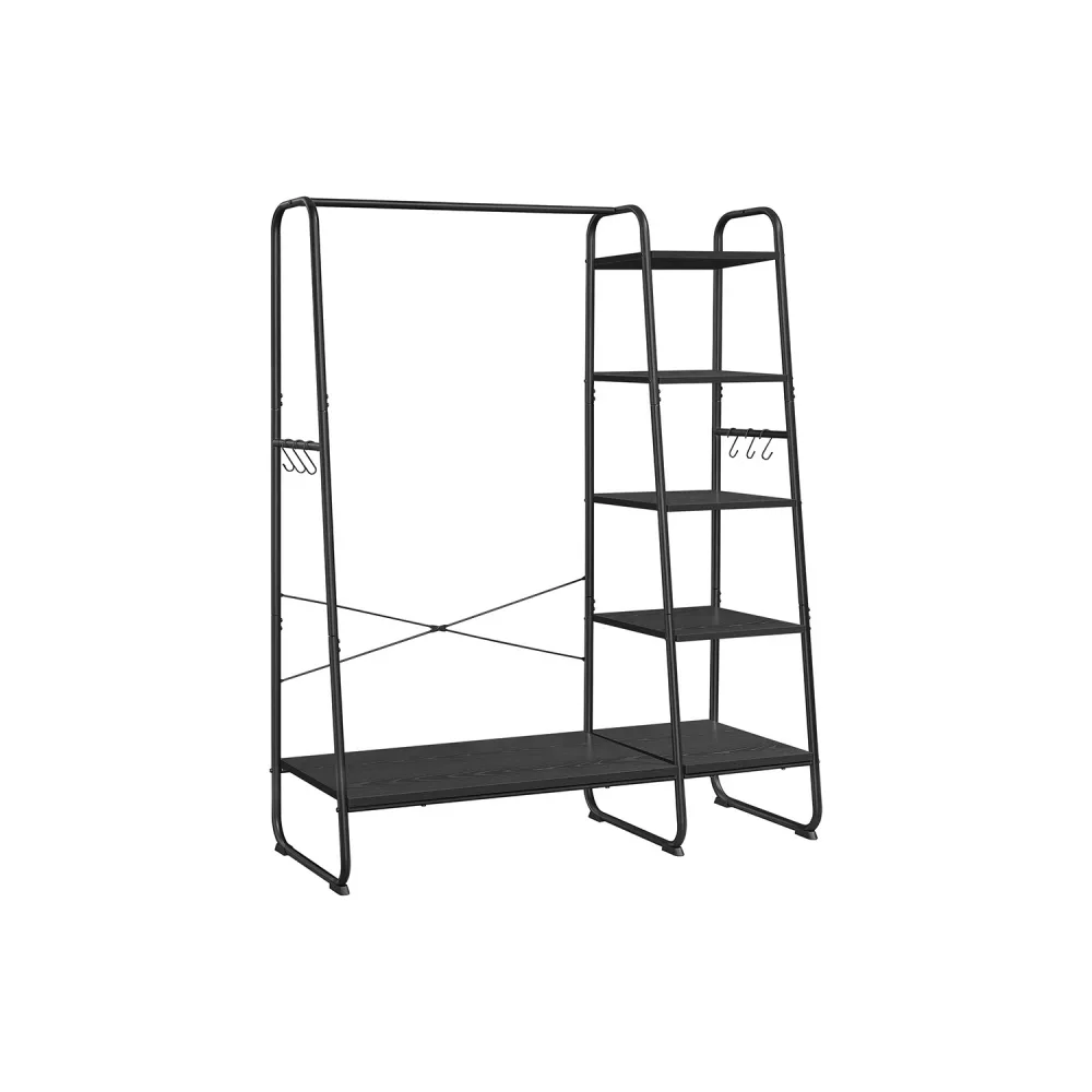 Burro Perchero 5 Estantes Negro Ébano y Negro Mate