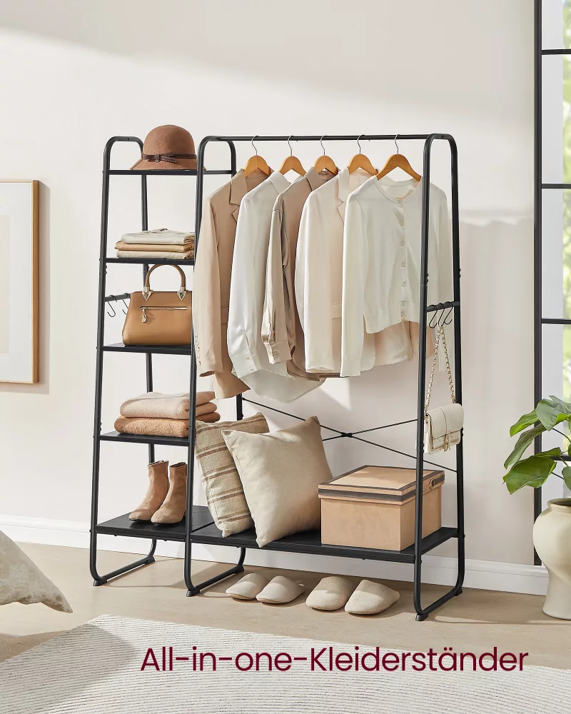 Burro Perchero 5 Estantes Negro Ébano y Negro Mate - Imagen 2