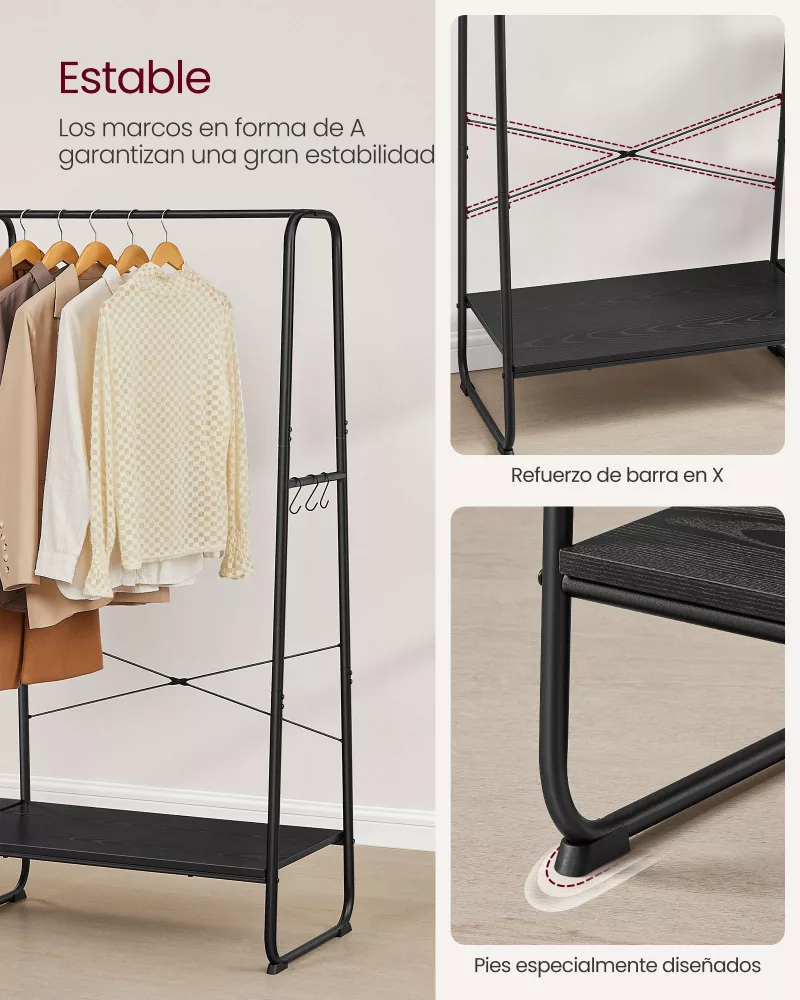 Burro Perchero 5 Estantes Negro Ébano y Negro Mate - Imagen 4