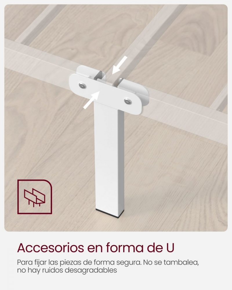 Marco de cama doble de metal, montaje sencillo, blanco - Imagen 3