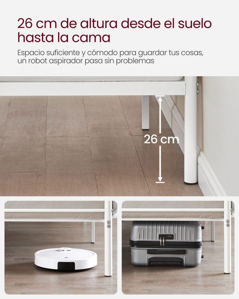 Marco de cama doble de metal, montaje sencillo, blanco - Imagen 2