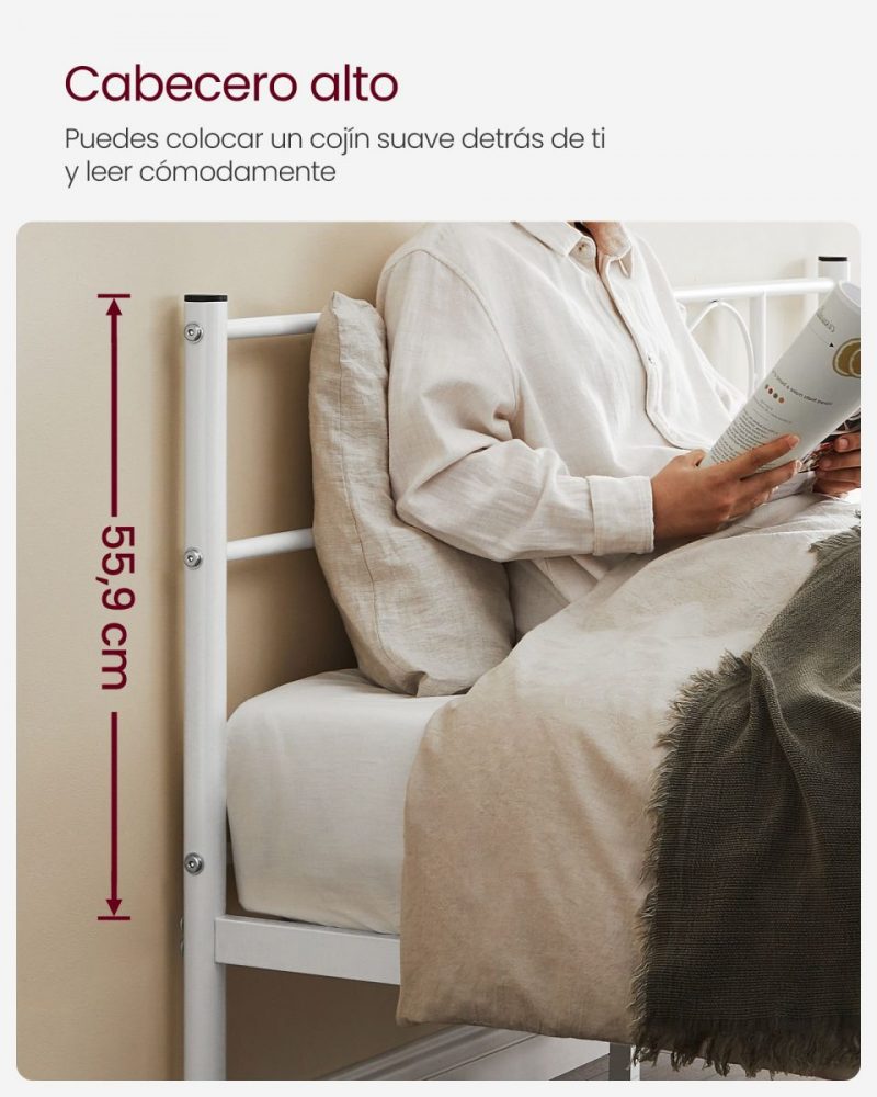 Marco de cama doble de metal, montaje sencillo, blanco - Imagen 4