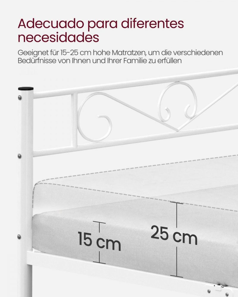 Marco de cama doble de metal, montaje sencillo, blanco - Imagen 5