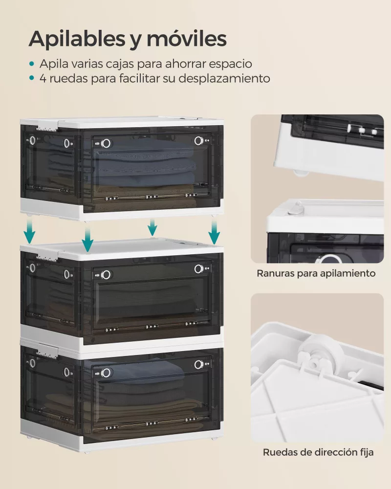 Caja de Almacenaje de Plástico Blanco Nube y Gris Pizarra - Imagen 3