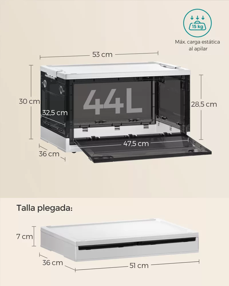 Caja de Almacenaje de Plástico Blanco Nube y Gris Pizarra - Imagen 6