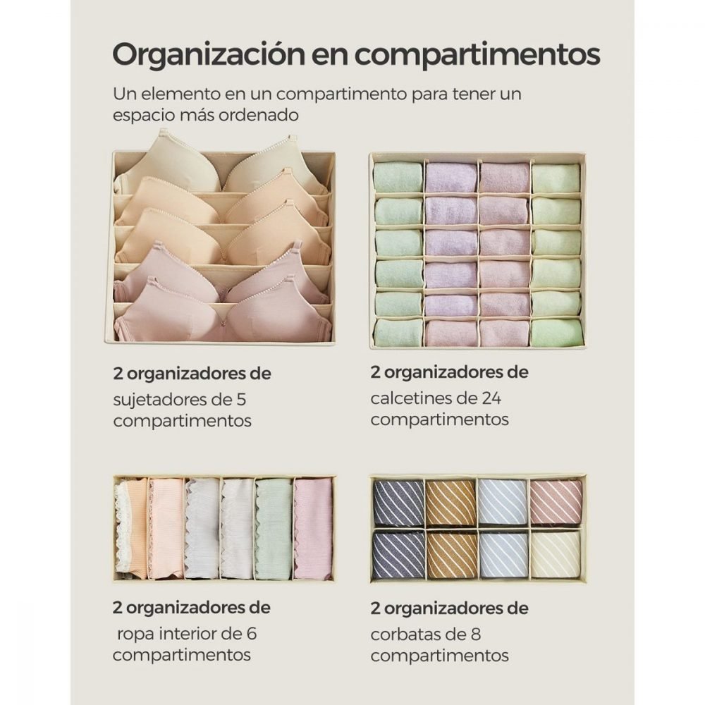 Juego de 8 organizadores para cajones beige - Imagen 3