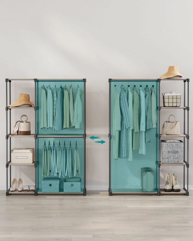 Armario plegable con perchero y estante negro - Imagen 2