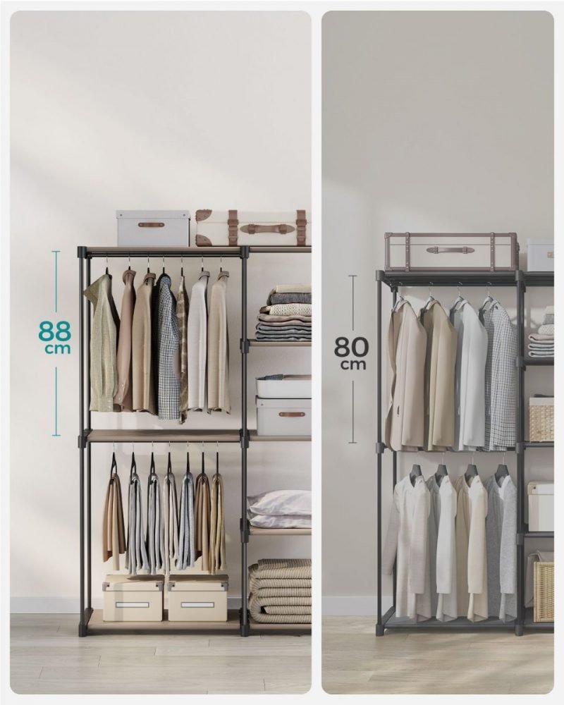 Armario plegable con perchero y estante negro - Imagen 3