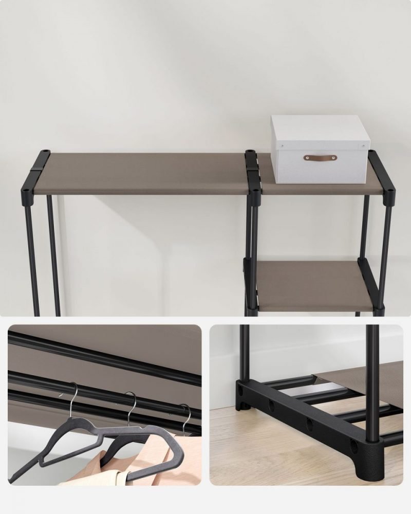 Armario plegable con perchero y estante negro - Imagen 4