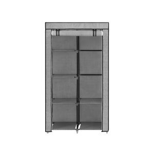 Armario de tela con barra colgante y 6 estantes, gris