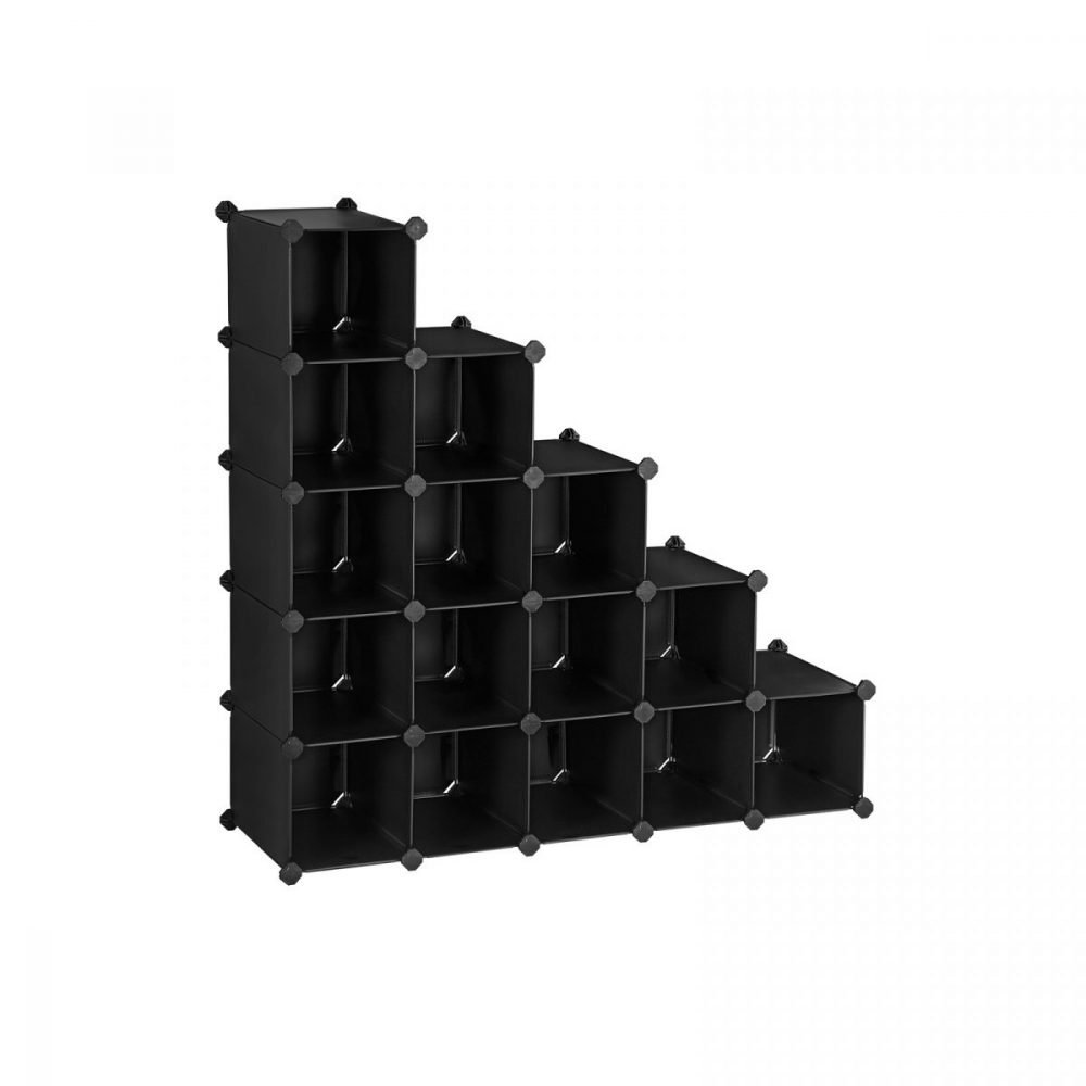 Estantería modular de plástico, 16 cubos, negro
