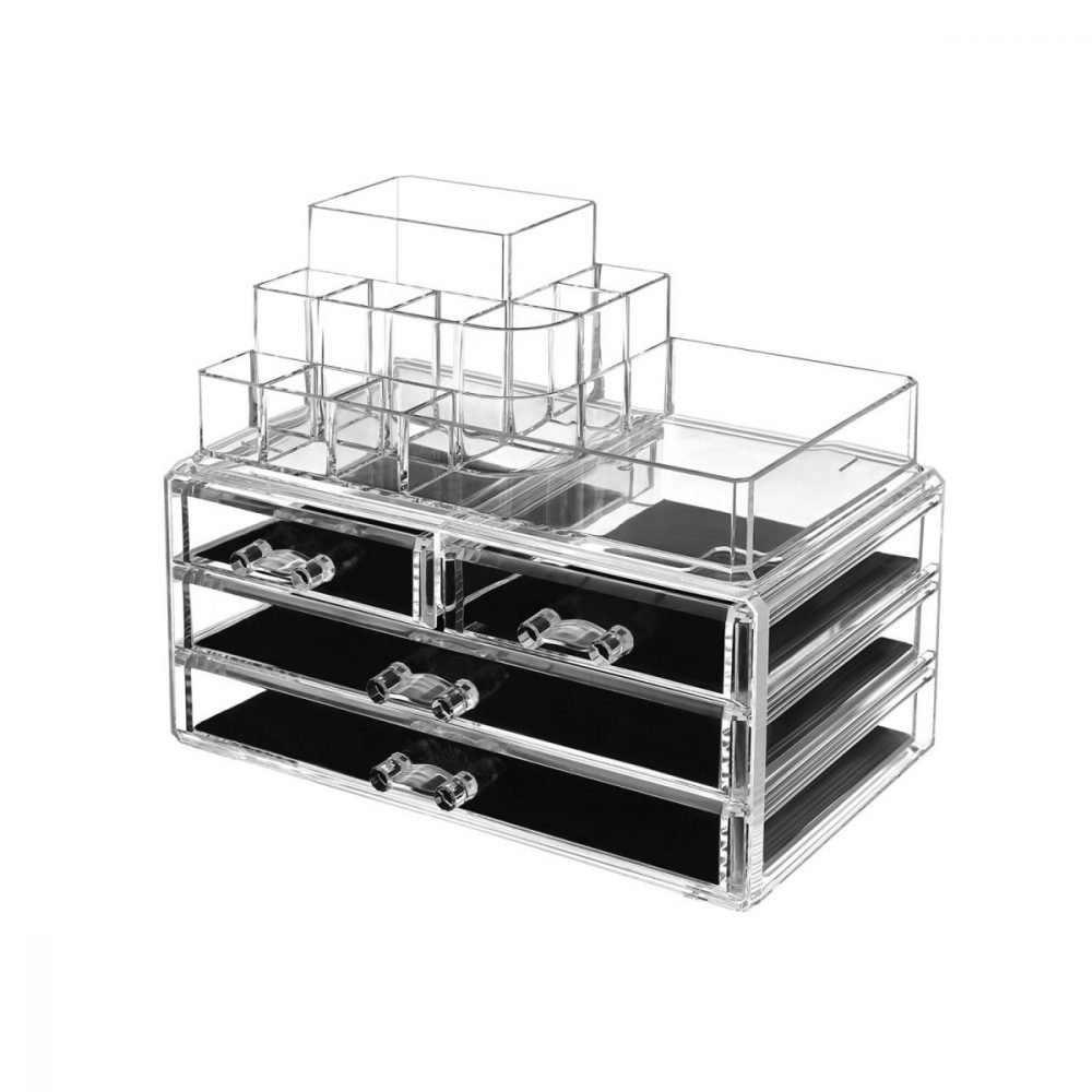 Organizadores acrílicos para cosméticos, 2 niveles, 4 cajones