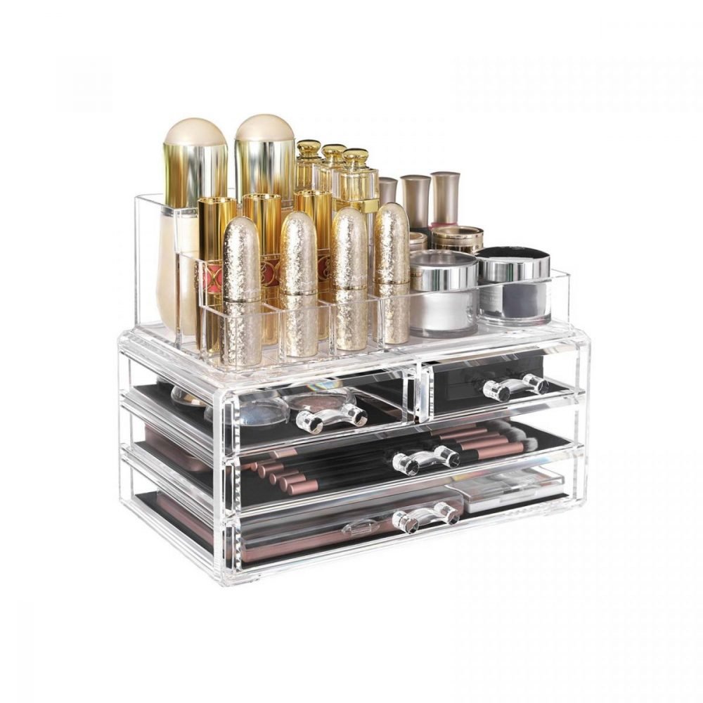 Organizadores acrílicos para cosméticos, 2 niveles, 4 cajones - Imagen 4