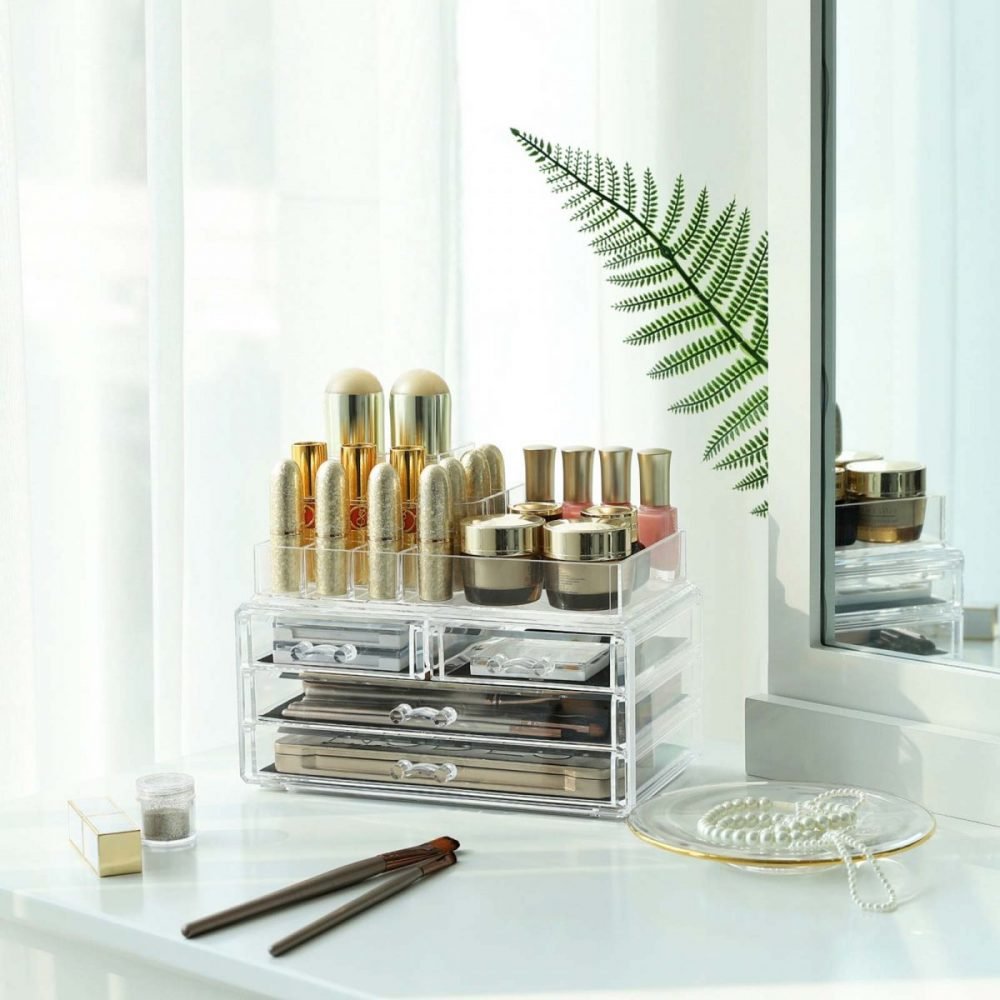 Organizadores acrílicos para cosméticos, 2 niveles, 4 cajones - Imagen 2