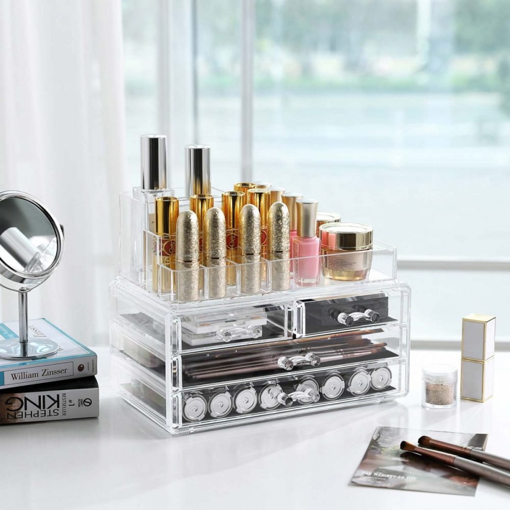 Organizadores acrílicos para cosméticos, 2 niveles, 4 cajones - Imagen 3