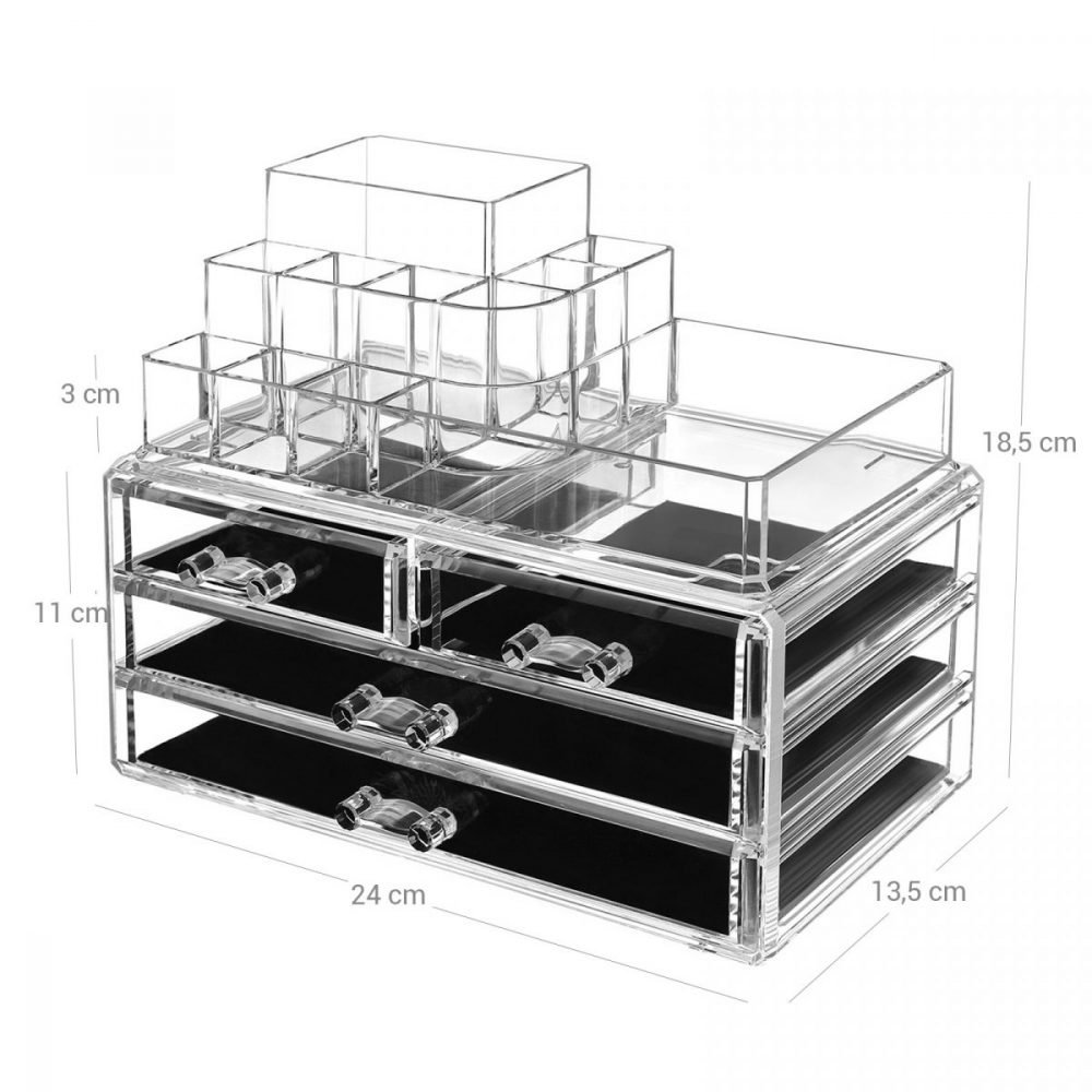 Organizadores acrílicos para cosméticos, 2 niveles, 4 cajones - Imagen 6