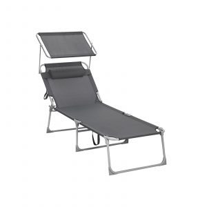 Tumbona plegable con almohada y sombrilla 250 kg, antracita