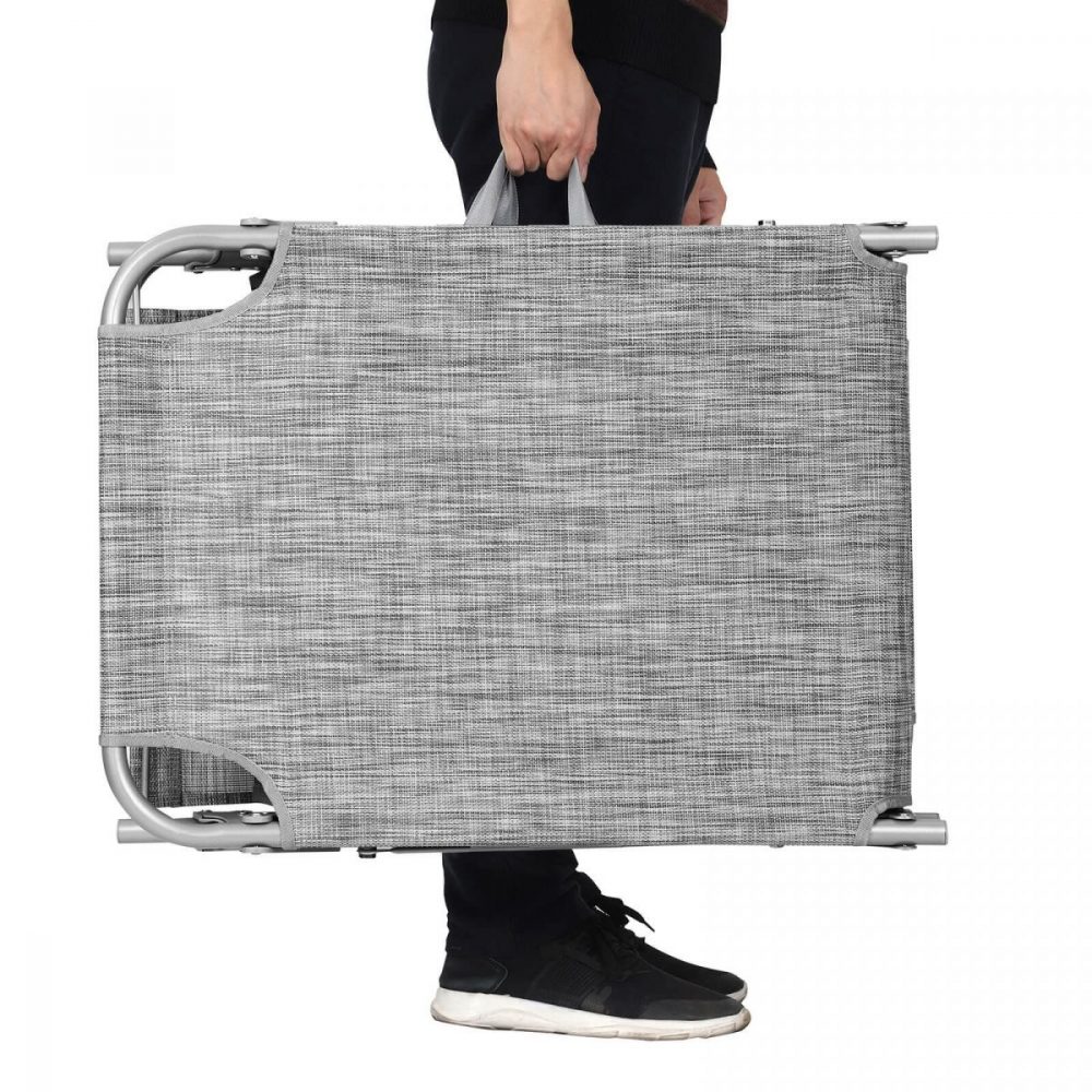 Tumbona reclinable con parasol y reposacabezas beige - Imagen 6