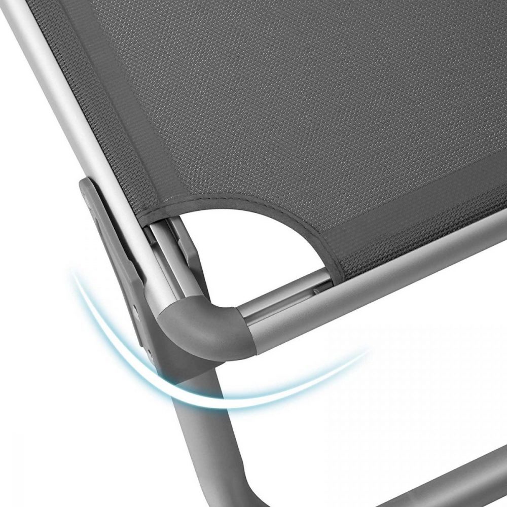 Tumbona reclinable con parasol y reposacabezas gris - Imagen 6