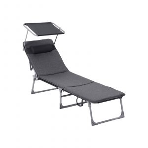 Tumbona reclinable con parasol, gris oscuro