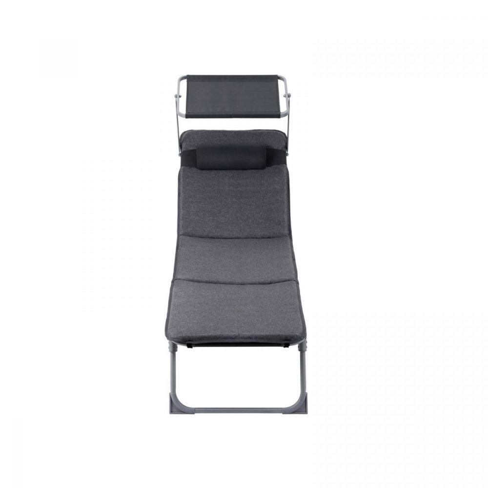 Tumbona reclinable con parasol, gris oscuro - Imagen 4