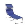 Tumbona plegable con almohada y sombrilla 250 kg, azul oscuro