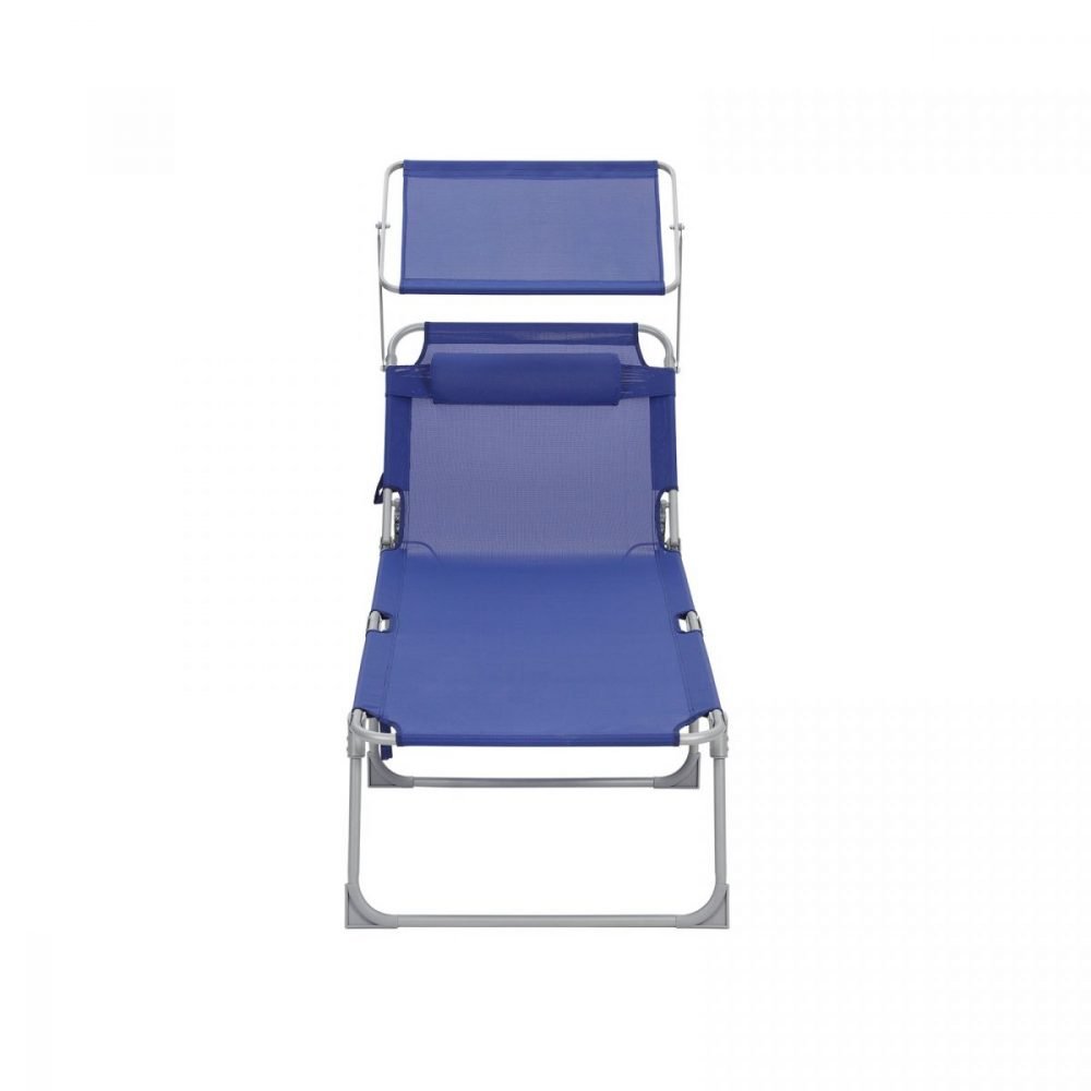 Tumbona plegable con almohada y sombrilla 250 kg, azul oscuro - Imagen 2