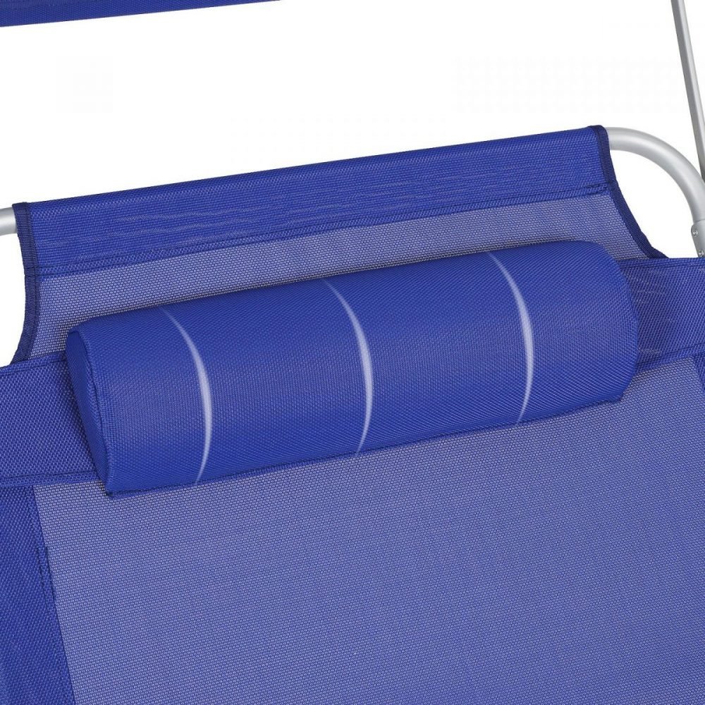 Tumbona plegable con almohada y sombrilla 250 kg, azul oscuro - Imagen 7