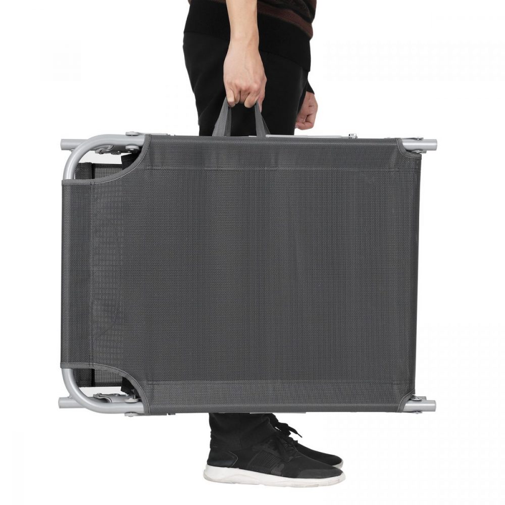 Tumbona reclinable con parasol y reposacabezas gris oscuro - Imagen 6